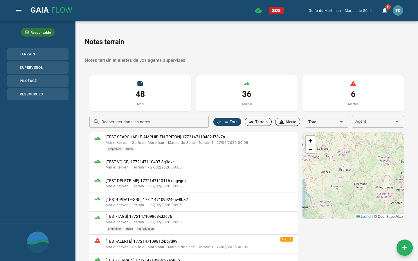 Notes de terrain — Dashboard responsable